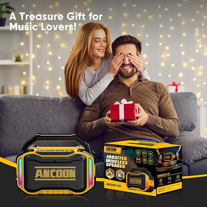 Speakers Bluetooth Wireless: 80W(Peak) Loud Speaker with Bass, 20H Playtime, IPX6 Waterproof, Large Jobsite Speakers for Work, Outdoor, Workshop, Garage, Portable Speaker with TWS (Yellow)