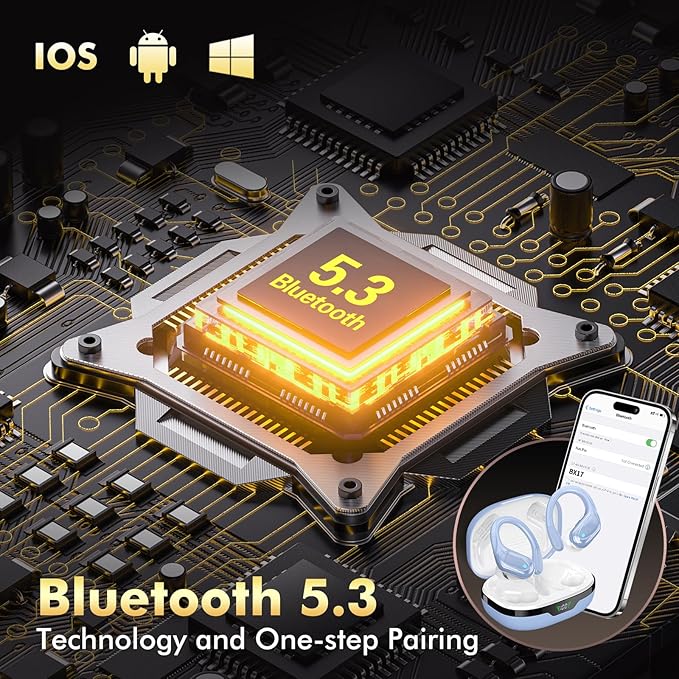 Wireless Earbuds, Sports Bluetooth Headphones, 80Hrs Playtime Ear Buds with LED Power Display, Noise Canceling Headset, IPX7 Waterproof Earphones for Workout/Running (Blue)