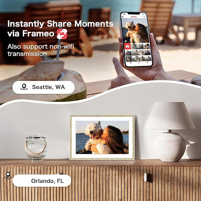 Digital Picture Frame, 10.1'' Frameo Digital Frame Wifi, 1280*800 HD Touch Screen, 32GB Memory, Wall Mountable Digital Photo Frame, Auto-Rotate, Share Instantly, Wedding, Birthday Gifts for Mom, Gold