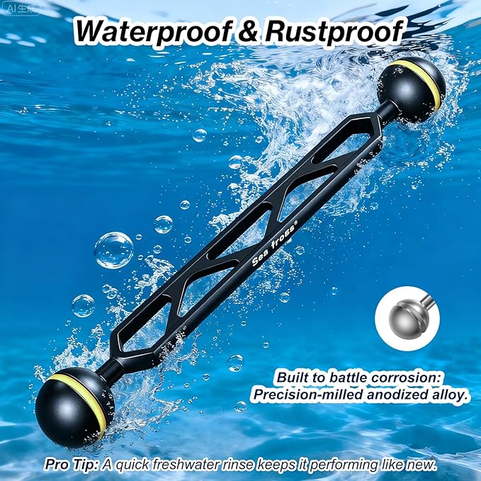 Sea frogs Double Ball Arm 8.0" Essential Underwater Photography Gear Lighting System Aluminum Alloy Diving Equipment Accessory Lightweight Arms AM-10