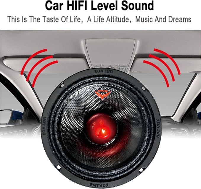 MX80S1 Midrange Loudspeaker 8" Red Bullet, 700W Max, 4 Ohms, Premium Quality Audio Door Speakers for Car or Truck Stereo Sound System, Black (1 Speaker)