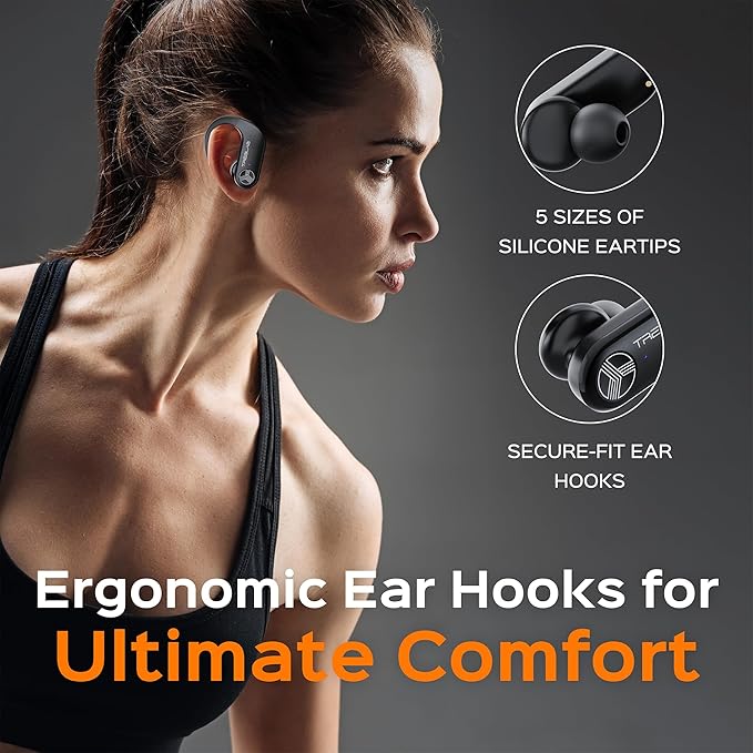 TREBLAB X3 Pro - Ultra Comfortable Earhooks, Pure-HD Sound, Punchy Bass, 145H Battery, Waterproof & Sweatproof Bluetooth Earbuds, Mics for Calls, True Wireless Ear Buds for Sports Workout Running