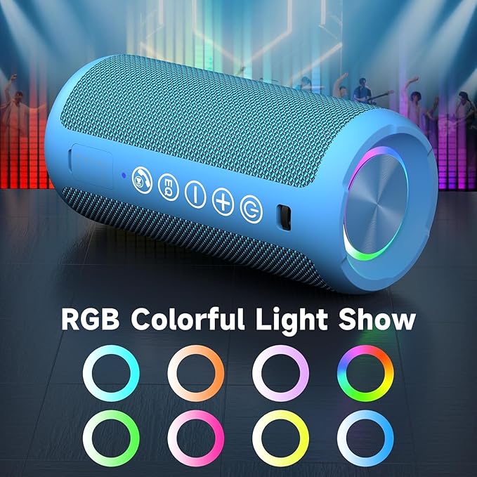 Ortizan Portable Bluetooth Speakers, IPX7 Waterproof Wireless Outdoor Speaker with 24W Loud Stereo Sound And Bluetooth 5.3, Deep Bass, RGB Lights, Dual Pairing, 30H Playtime for Home, Party