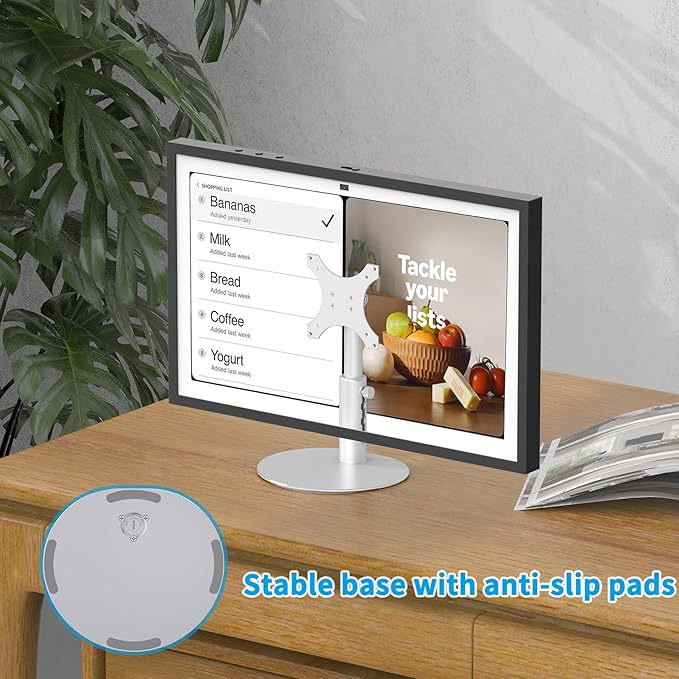 Almoz Sturdy Stand Compatible with Echo Show 21, Show 15 (All Generations) with Adjustable Tilt, 4 Height Levels, Flexible Viewing and Solid Support for Show 15 2nd Gen (Basic-Silver)