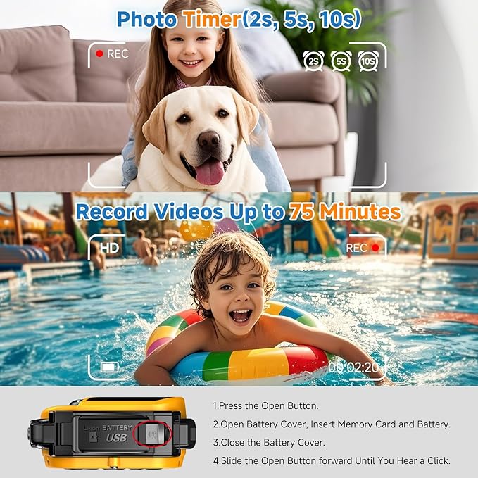 Underwater Floating Digital Camera – 48MP HD Bare-Body Waterproof Camera, No Case Needed for Underwater Fun & Childhood Memories (Yellow)