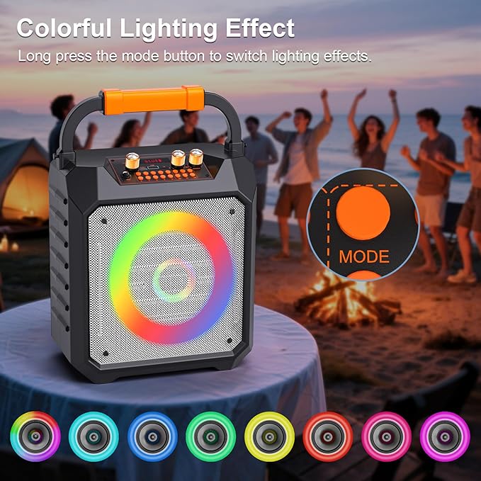 Portable Karaoke Machine with 2 Wireless Microphones for Adults Gifts,5 LED Lights Mode,Outdoor Bluetooth Speakers with PA System for Home,Party,Singing,Classroom,Supports TF/SD/USB/AUX in/FM/REC