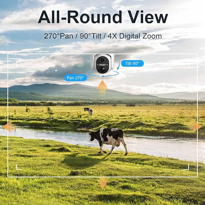 4G LTE Cellular Security Cameras Wireless Outdoor, No WiFi Security Camera, Solar Powered Outdoor Camera Wireless, Smart Human Detection, with SIM Card and 64GB SD Card, Color Night Vision