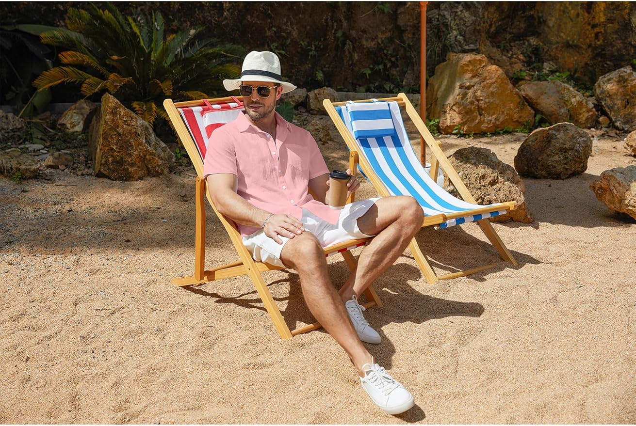 Vssjavun Mens Short Sleeve Button Down Shirts Casual Cotton Shirt Summer Beach Tops with Pocket