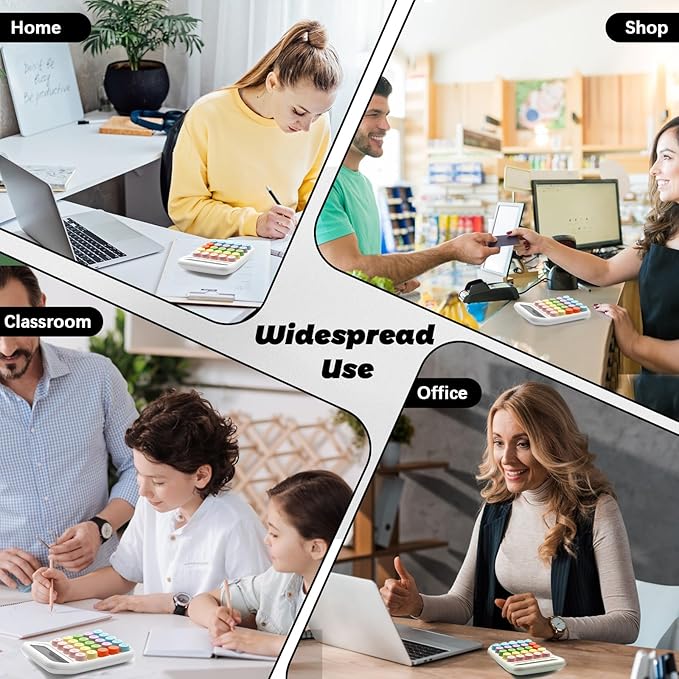 Standard Calculator - Colorful White with 12 Digit Display and Big Buttons, Cute Office and School Accessory