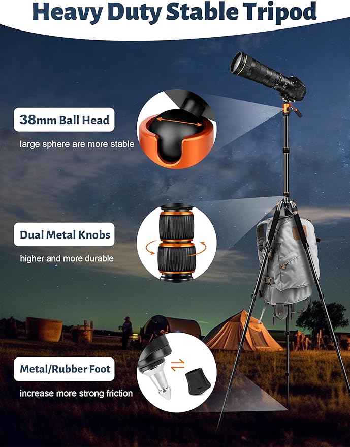 Camera Tripod, 83" Heavy Duty Aluminum Tripod for DSLR/Camera/Smartphone - with Handle, Converts to Monopod, Holds 35lbs