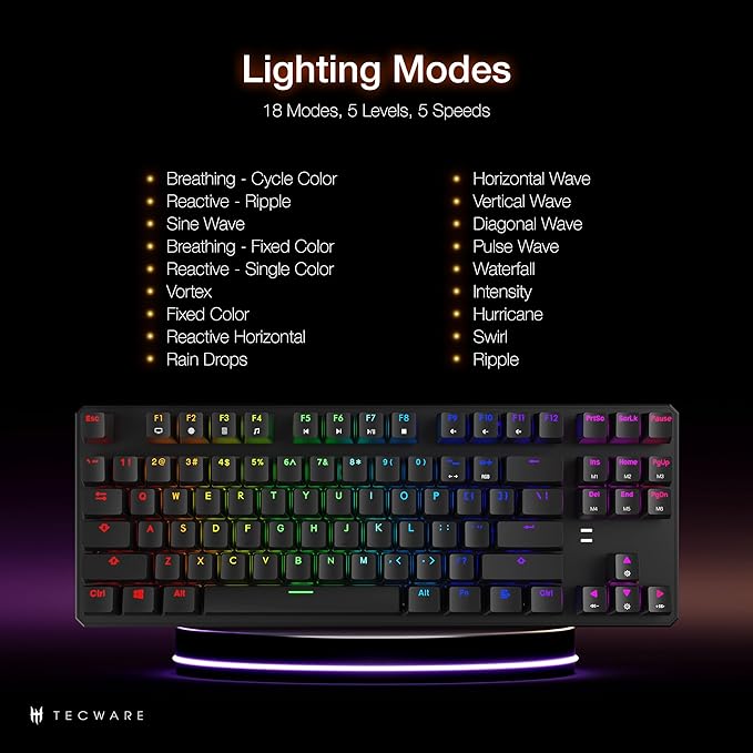 TECWARE Phantom 87 Key Mechanical Keyboard, RGB led, Outemu RED Switch