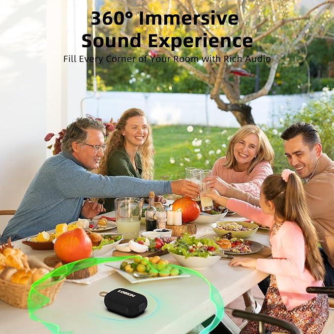 LOBKIN Portable Bluetooth Speaker,IP67 Waterproof 360°Immersive Sound Built in Mic 10W Loud Sound All Day Playtime Wireless Stereo Pairing,Bluetooth 5.4 Small Wireless Speaker for Home/Outdoors/Travel