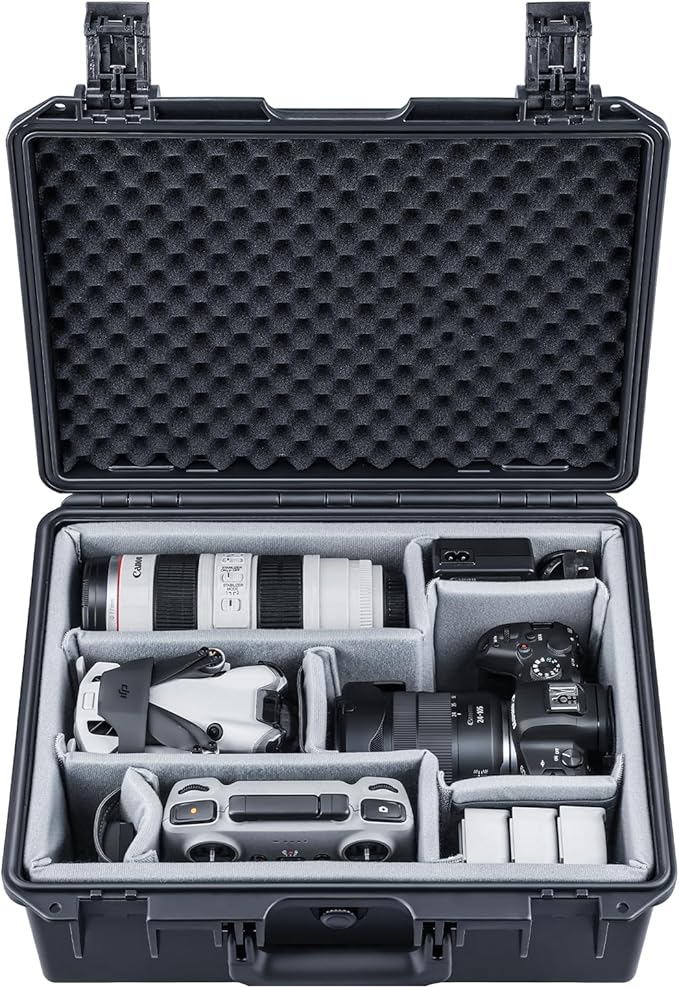 Lykus PVC1 Waterproof Hard Case with Padded Dividers for Cameras, Lenses, Dual DJI Mavic/Air/Mini drones [CASE ONLY]