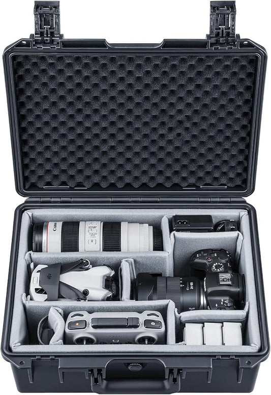 Lykus PVC1 Waterproof Hard Case with Padded Dividers for Cameras, Lenses, Dual DJI Mavic/Air/Mini drones [CASE ONLY]