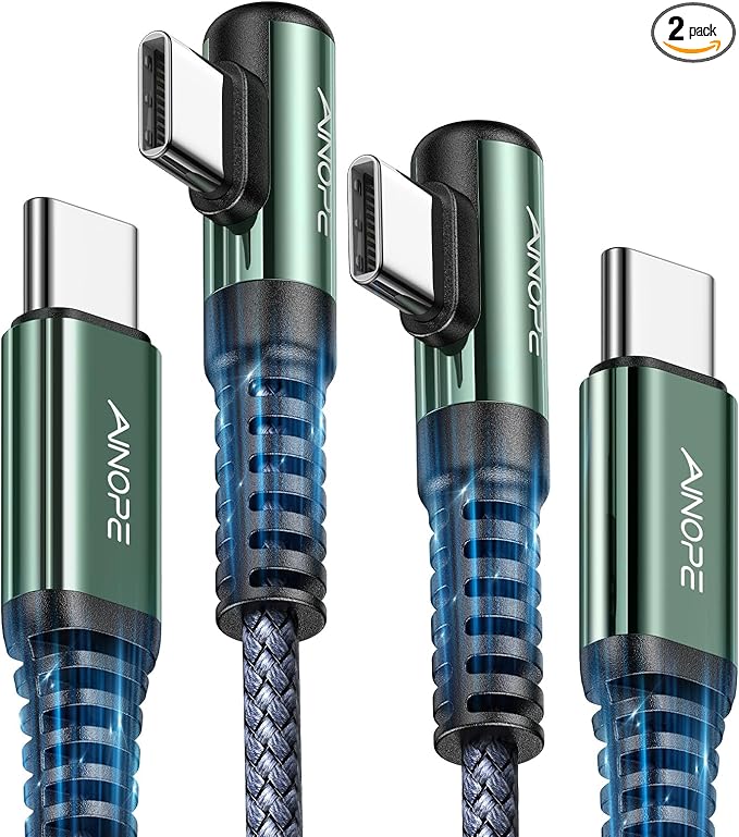 AINOPE Right Angle USB C to USB C Cable 17 3.3FT 60W 2 Pack USBC to USBC for iPhone 16 Pro Max Car Charger Cord Fast Charging Compatible with iPhone 16 15 Samsung A17 iPad Pro Android Phone Accesories