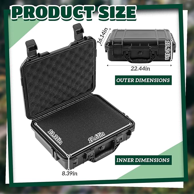 22.4 x 16.1 x 10.2 Inch Waterproof Hard Case with DIY Customizable Foam Insert Portable Protective Case with Knife for Camera Drones Equipments Tools Test Instruments (Black)