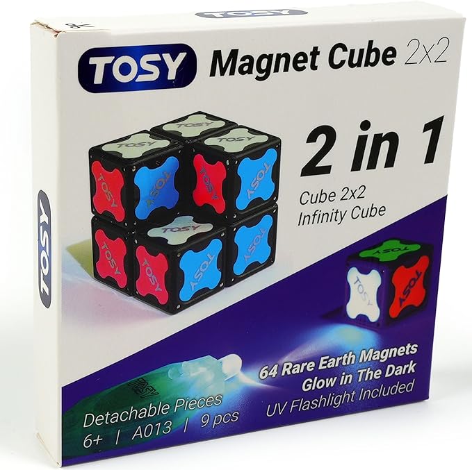 TOSY Magnet Cube 2x2 - 8 Blocks, 2 in 1 Toy: 2x2x2 Puzzle Cube and Customizable Infinity Cube, Glowing, UV Flashlight, Fidget/Sensory/STEM/STEAM Magnet Tiles Birthday Gift for Kids/Teens/Adults