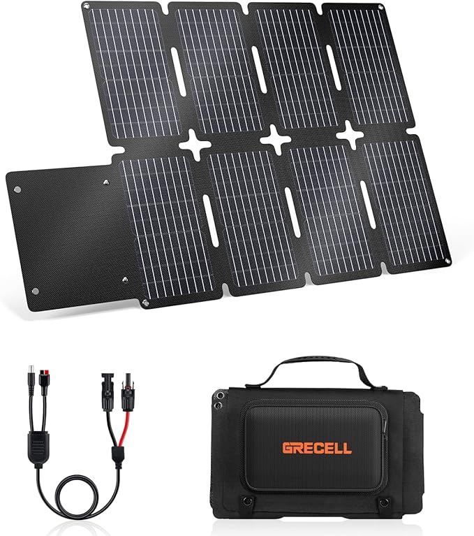 GRECELL 80W Foldable Solar Panel, Portable Solar Charger with USB-A and USB-C QC3.0 (18W) IP67 Waterproof Outdoor Cell Phone Solar Charger for Power Banks Tablets Small Power Station
