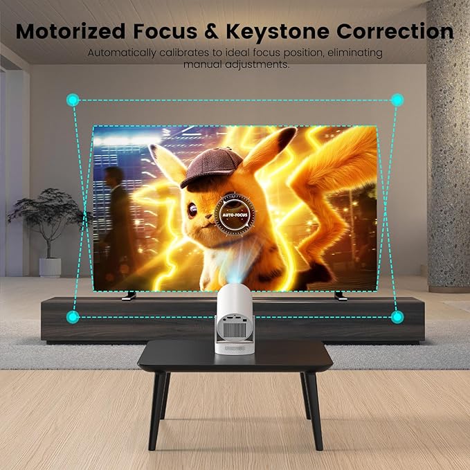 【Electric Focus】Mini Portable Projector with 4K Support, Bluetooth 5.4 WIFI6, 5watt Sound Base Speaker, 260 ANSI, Android 11, 210° Rotation , Auto Keystone Correction Video Projector HY300 PLUS