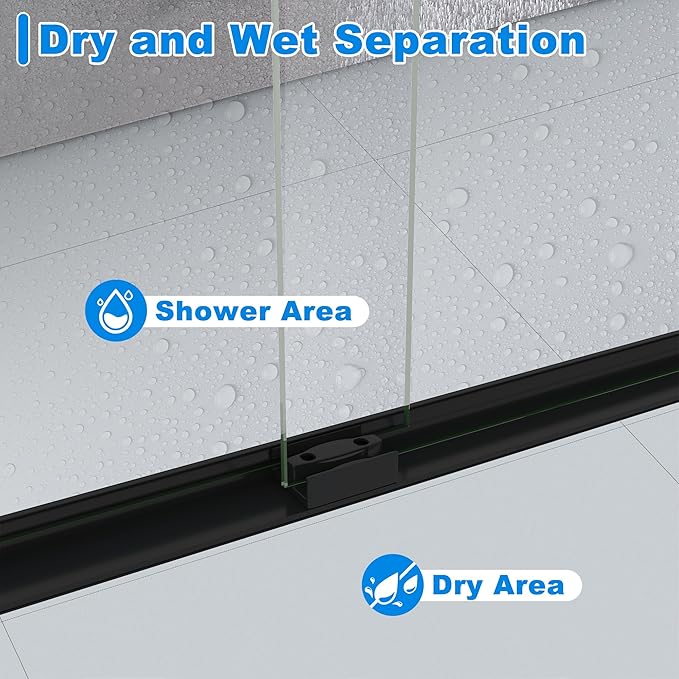 44-48" W x 72" H Shower Door Bathroom Double Sliding Shower Door 1/4"(6mm) Thick Tempered Clear Glass Door with Stainless Steel Handle for Walk-in Shower, Matte Black