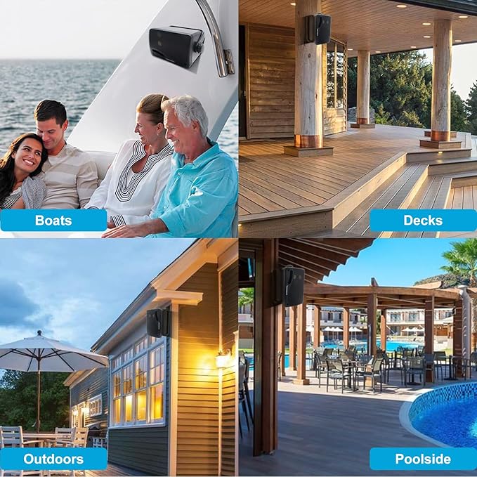 STUDIOFINIX Passive Outdoor Speakers Wired Waterproof -3.5 Inch 3 Way 200W Surface Marine & Wall Mount Speakers, Ideal for Home, Boat, Poolside, Patio, Indoor Outdoor Use（Black