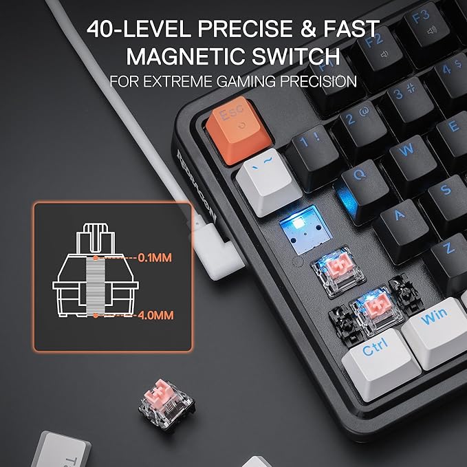 Redragon K714 Rapid Trigger HE Gaming Keyboard, 75% 81 Keys Wired Mechanical Keyboard w/Hyper-Fast Actuation Magnetic Switch, Actuation Point Adjustable, 8K Hz Polling Rate, Dedicated Control Knob
