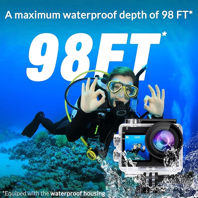 icefox i8 Action Camera with 4K 60FPS 20MP, 5X Zoom, Underwater Waterproof Camera with Optimized EIS, Video & Photo Editing by Snap Pro App, WiFi Remote Control for Diving, Cycling and Vlogging