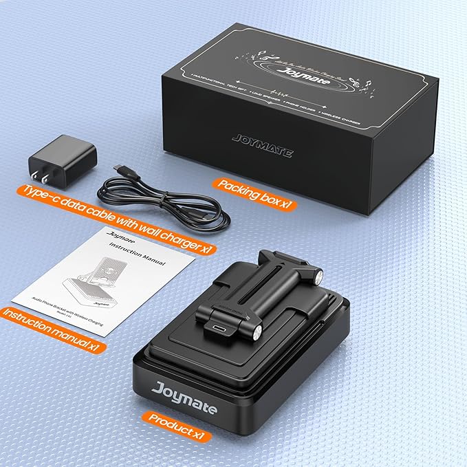 Gifts for Men and Women, Wireless Phone Charger Stand with Bluetooth Speaker and Adjustable Angle Phone Holder for Desk Tech Gift for Birthday/Anniversary (Black)