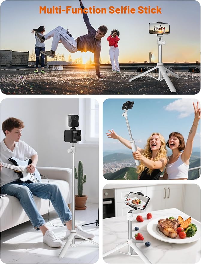 JOILCAN Tripod for iPhone & Camera, 64" Selfie Stick with 360° Ball Head Remote & Phone Holder, Extendable Portable Phone Tripod Stand for Travel Vlog Compatible with Canon Sony DLSR DJI (White)