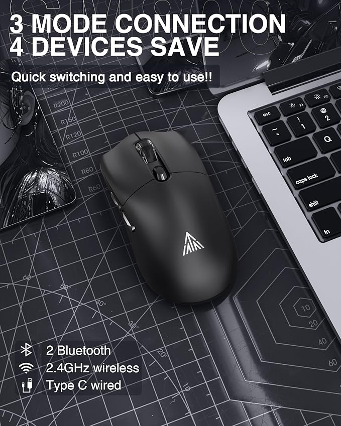 Wireless Gaming Mouse, 26,000 DPI,58g Ultra-Lightweight Tri Mode Type-C Wired/BT/2.4GHz Wireless Mouse,Programmable Buttons,Compatible with PC/Mac/Laptop,Black