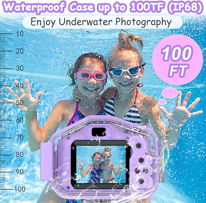 Agoigo Kids Waterproof Camera - Children Underwater HD Video Digital Camcorder, Portable Travel Toy for Toddler - Ideal Christmas Birthday Gifts for Boys Girls Age 3-12 with 32GB Card (Purple)
