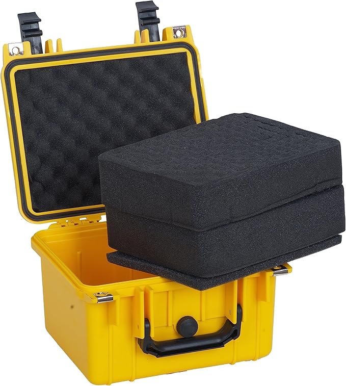 MEIJIA Portable All Weather IP67 Waterproof Camera Case,hard case with Customizable Fit Foam,Fit Use of Drones,Camera,Equipments,10.62 x9.68x6.87inches (Yellow)