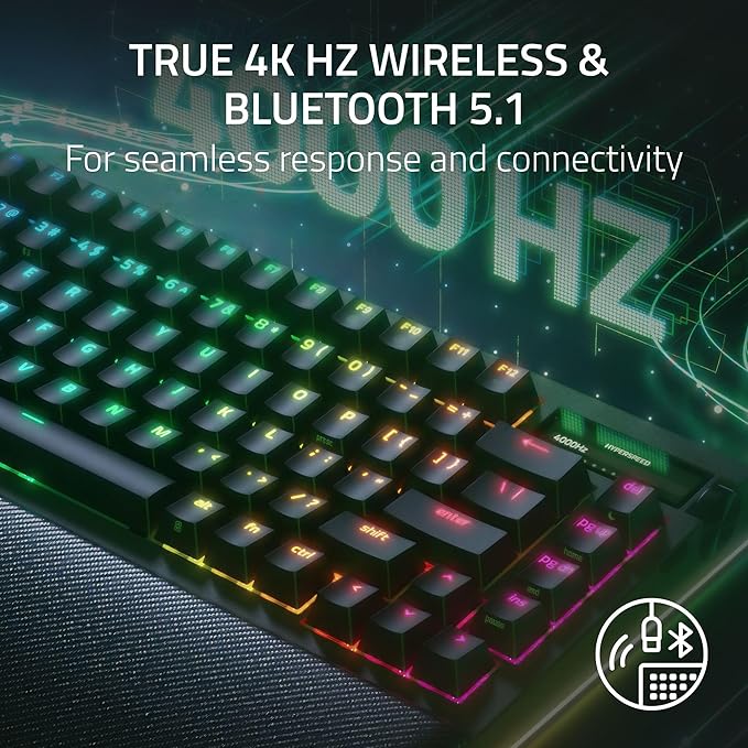 Razer BlackWidow V4 Pro 75% Wireless Gaming Keyboard: OLED Display - True 4K Hz Wireless - Bluetooth - Hot Swappable - Orange Tactile Switches - Command Dial - Snap Tap - Chroma RGB - Wrist Rest