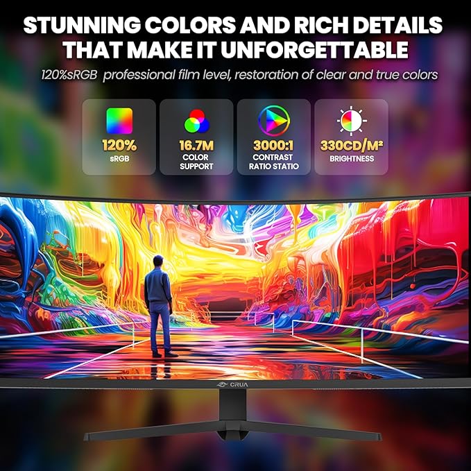 CRUA 49" Curved Gaming Monitor | DQHD(5120 * 1440), 144Hz/165Hz, 1500R, 32:9, AMD FreeSync, 120% sRGB, Height Adjustable Ultra-Wide Screen Monitors, HDMI 2.1 & DP 1.4, Wall Mount Install- Black