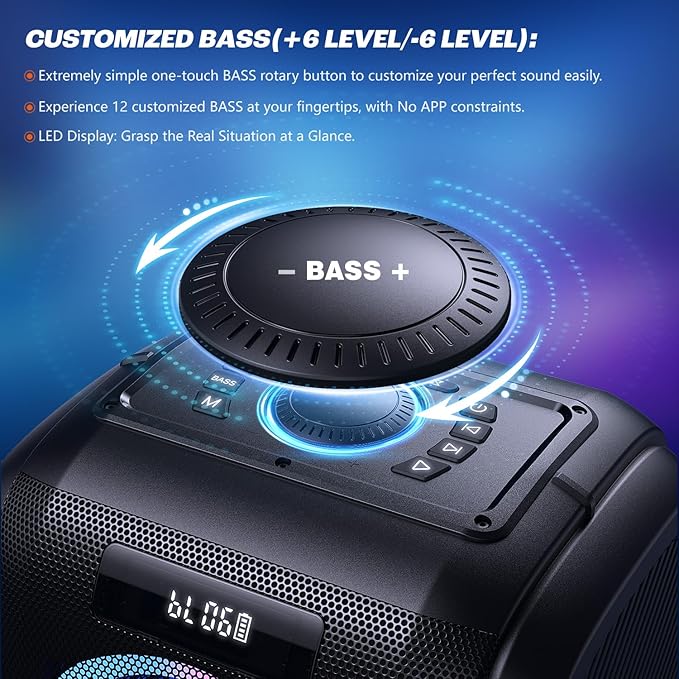 W-KING 270W PEAK Party Large Bluetooth Speaker Loudest Boom Box/12 Custom Bass/Massive 125dB 6.5''x2 Subwoofer Deepest Bass, Big Portable Speaker Wireless, IPX5/MIC&GTR in/USB/TF/AUX,Removable Battery