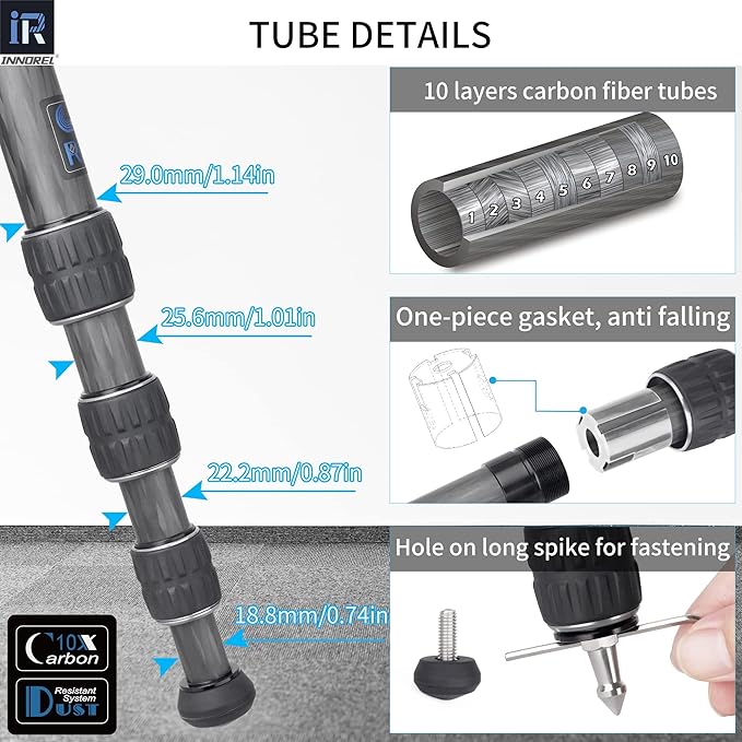 Carbon Fiber Tripod-INNOREL GT284C Professional Compact Tripod for DSLR Camera Heavy Duty Stand with Low Gravity Center Ball Head Special-Shaped Center Column 1.14in/29mm Tube Max Load 44lbs/20kg