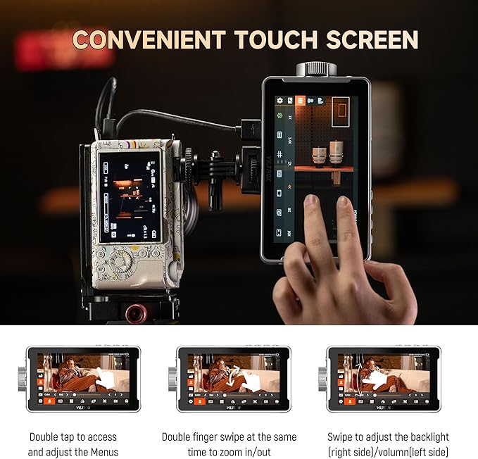 VILTROX DC-V1 Touch Screen Camera Field Monitor, 1920x1080 IPS 5.5 inch DSLR Camera Monitor with Sunshade Hood and Battery, 3D LUT HDR 4K HDMI in/Output Exposure Waveform Focus Assist Video Monitor