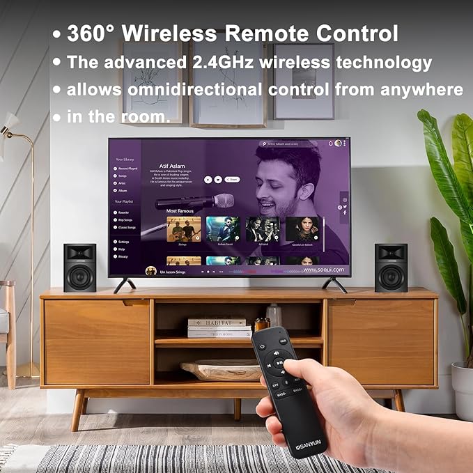 Sanyun SW205 4" Bookshelf Speakers | Immersive HiFi Audio with Virtual Surround | Flagship DAC/DSP Engine | Geometric Diffusion Cabinet | 80W, Bluetooth 5.4/Optical/AUX Inputs, Wireless Remote, Red