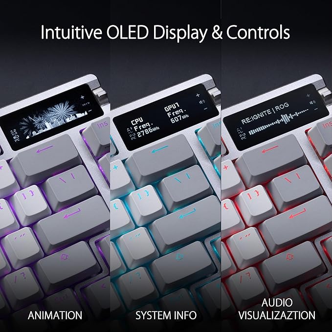 ASUS ROG Azoth Wireless Mechanical Gaming Keyboard – 75% TKL, Tri-Mode Connectivity, Hot Swappable Pre-lubed ROG NX Snow Linear Switches, PBT Keycaps, RGB, OLED Display, PC/Mac Support - White