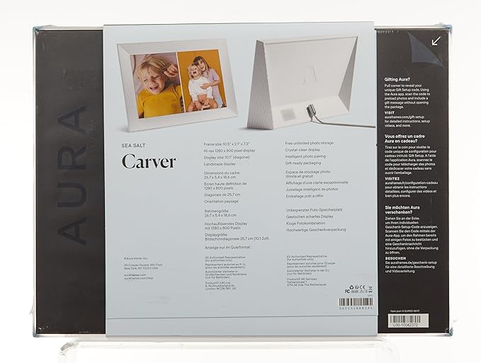 Aura Carver WiFi Digital Picture Frame | The Best Digital Frame for Gifting | Send Photos from Your Phone | Quick, Easy Setup in Aura App | Free Unlimited Storage | Sea Salt