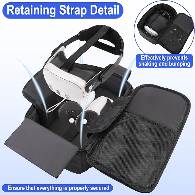 Carrying Case Compatible with Meta Quest 3/3S, Oculus Quest 2/Vision Pro/Pico 4 VR Travel Storage Bag for Gaming Headset with Elite Strap, Touch Controllers and Other Accessories