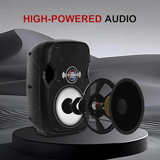 PRORECK 8-Inch Stereo Speakers, 650W Peak Power Bluetooth PA Speaker, with Wired Microphone, Speaker Stands & Remote – Portable DJ Speaker for Parties, Events, Karaoke