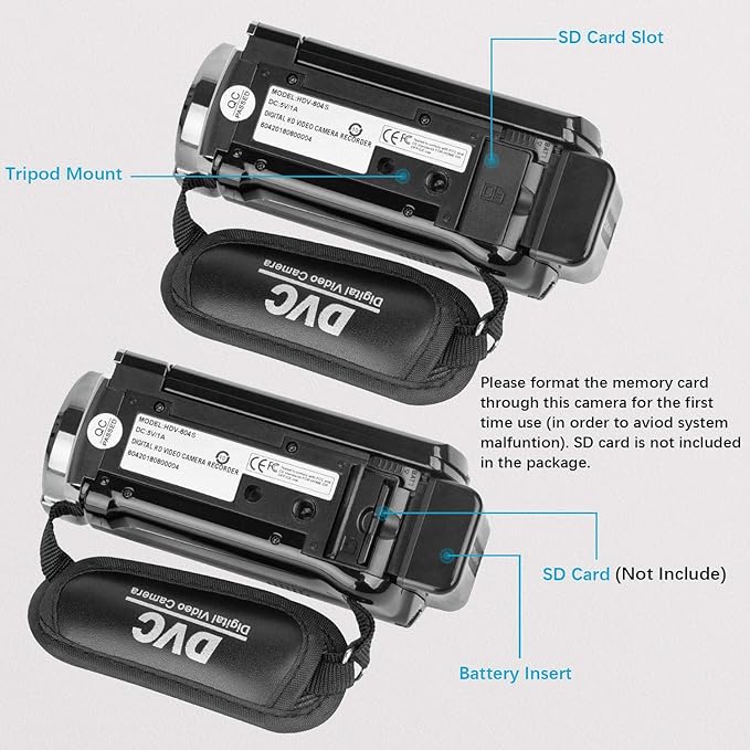 Video Camera Camcorder Digital Camera Recorder Full HD 1080P 15FPS 24MP 3.0 Inch 270 Degree Rotation LCD 16X Digital Zoom Camcorder Camera with 2 Batteries(Black)