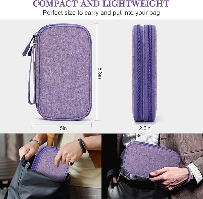 FYY Electronic Organizer, Travel Cable Organizer Bag Pouch Electronic Accessories Carry Case Portable Waterproof Double Layers Storage Bag for Cable, Cord, Charger, Phone, Large Size, Dark Purple