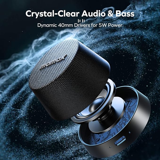MOMAX Magnetic Portable Bluetooth Speaker - Mini Waterproof Shower Speaker with Bass, 12H Playtime, Outdoor Speaker True Wireless Stereo Pairing for Golf, Beach, Home, Travel, Gift Ideas