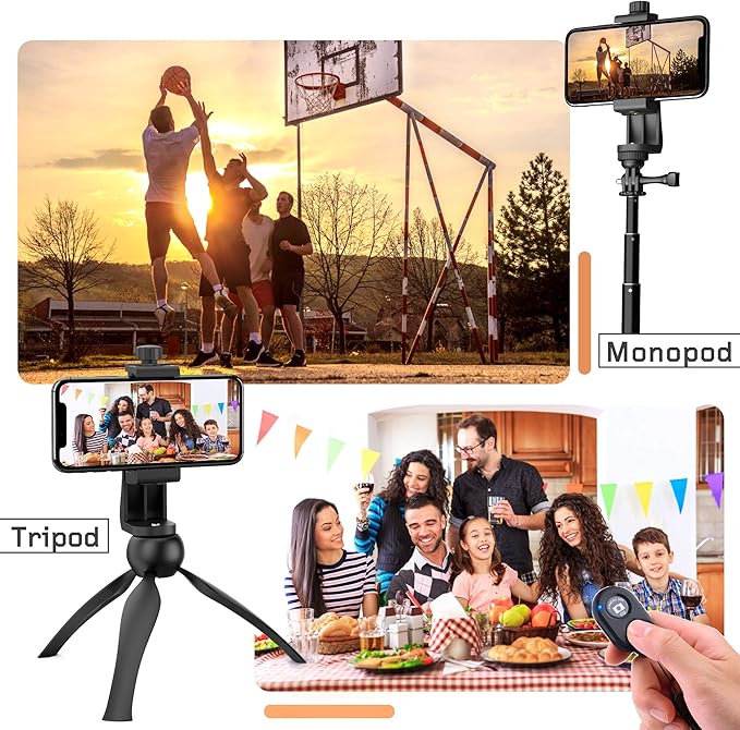 Universal Phone Tripod Mount Adapter with Ｗireless Camera Remote, Cell Phone Holder with Adjustable Clamp for Selfie Stick Monopod Compatible with iPhone, Samsung and so on -Pink