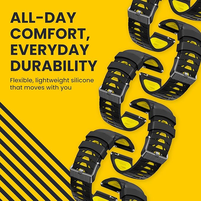 Silicone Watch Strap for Men, Silicone Smart Watch Band Strap for Original & Foreman, Smartwatch Accessories, Quick-Swap Design (Black and Yellow)