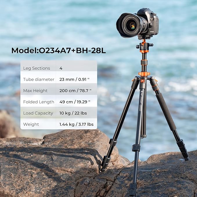 K&F CONCEPT 78 inch Camera Tripod for DSLR Compact Aluminum Tripod with 360 Degree Ball Head and 22lbs Load for Travel and Work K234A7+BH-28L (S210)