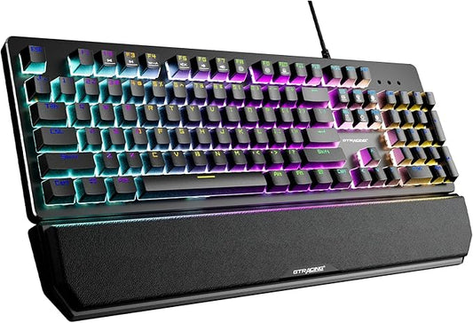 GTRACING Mechanical Gaming Keyboard Typewriter with Wrist Rest, RGB Lighting, Tactile Mechanical Switches, Programmable Macro Keys for Laptop MAC PC Gamer-Blue Switch