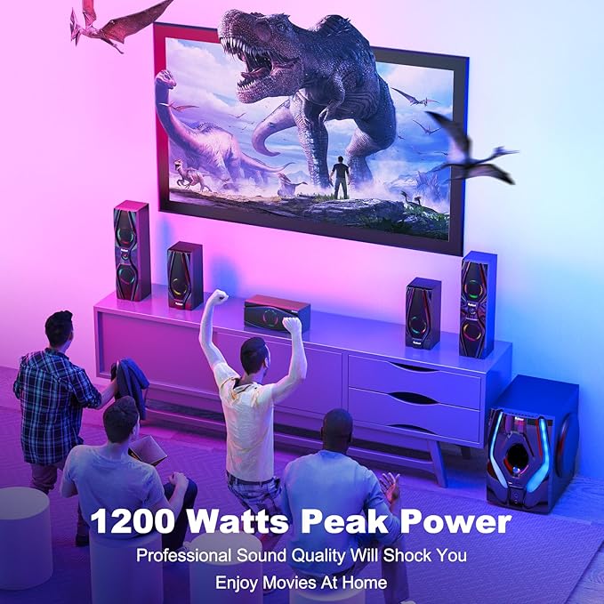 Bobtot Surround Sound Systems Home Theater System - 1200 Watts Peak Power 10" Subwoofer 5.1/2.1 Wired Audio Stereo Speakers Strong Bass with HDMI ARC Optical AUX Bluetooth Input